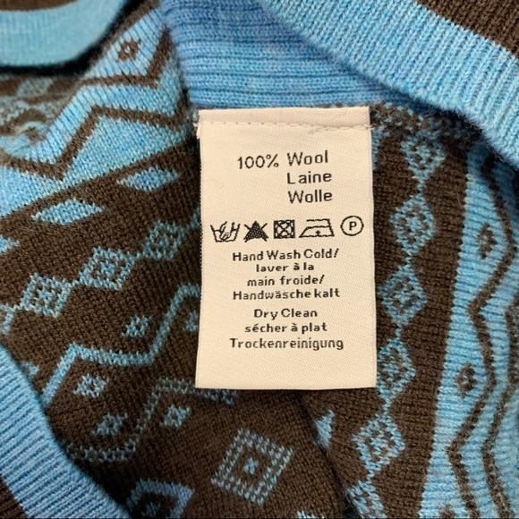 Neve Blue Brown Mock Neck Zip Up Wool Cardigan Sweater Size L - Picture 7 of 10